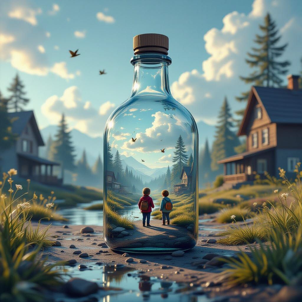 Miniature Children's Fantasy World Inside a Bottle