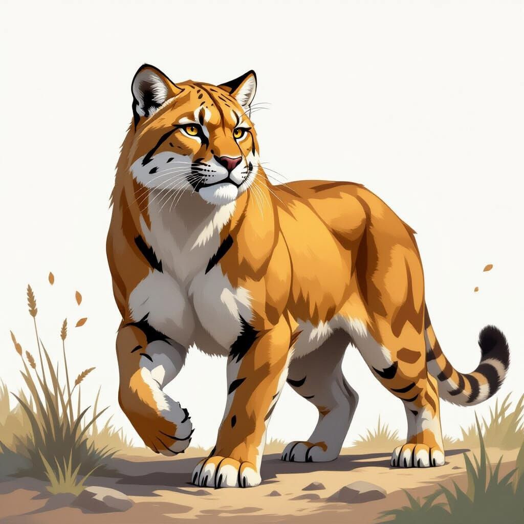 Muscular Dinofelis Saber-Toothed Cat in Concept Art Style