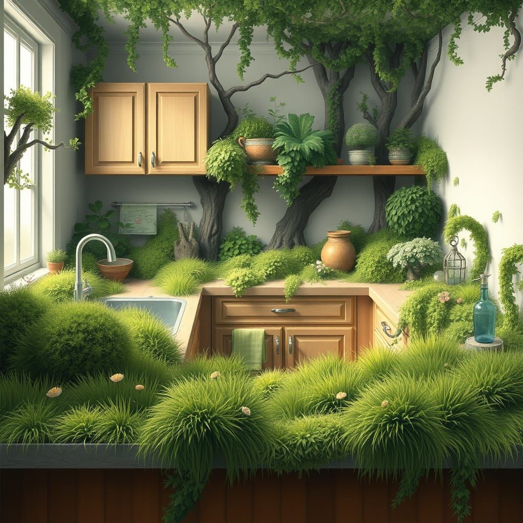 Lush Kitchen Forest in a Whimsical Style