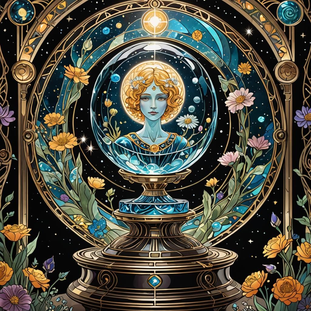 Glowing Glass Tarot Cards in Art Deco Style