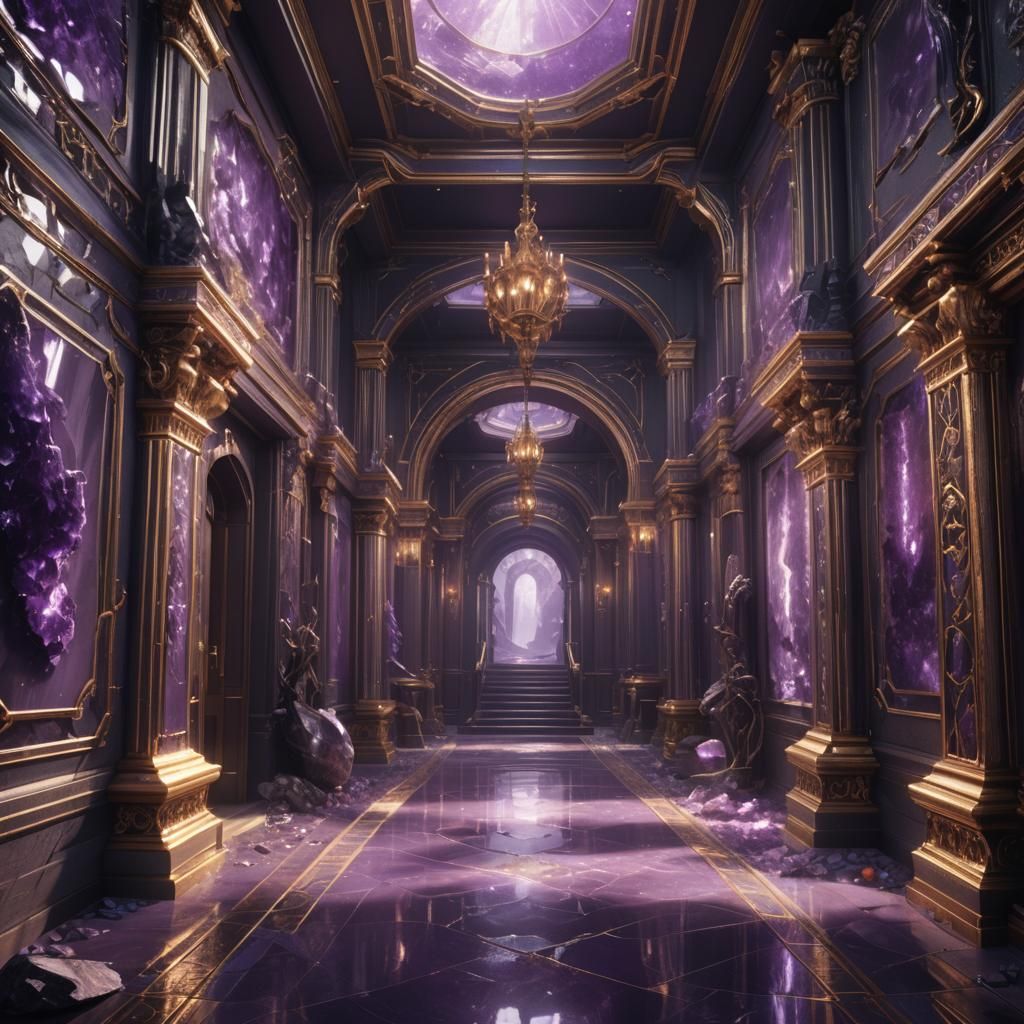 Fantastical Amethyst Obsidian Hallway in Detailed Matte Styl...