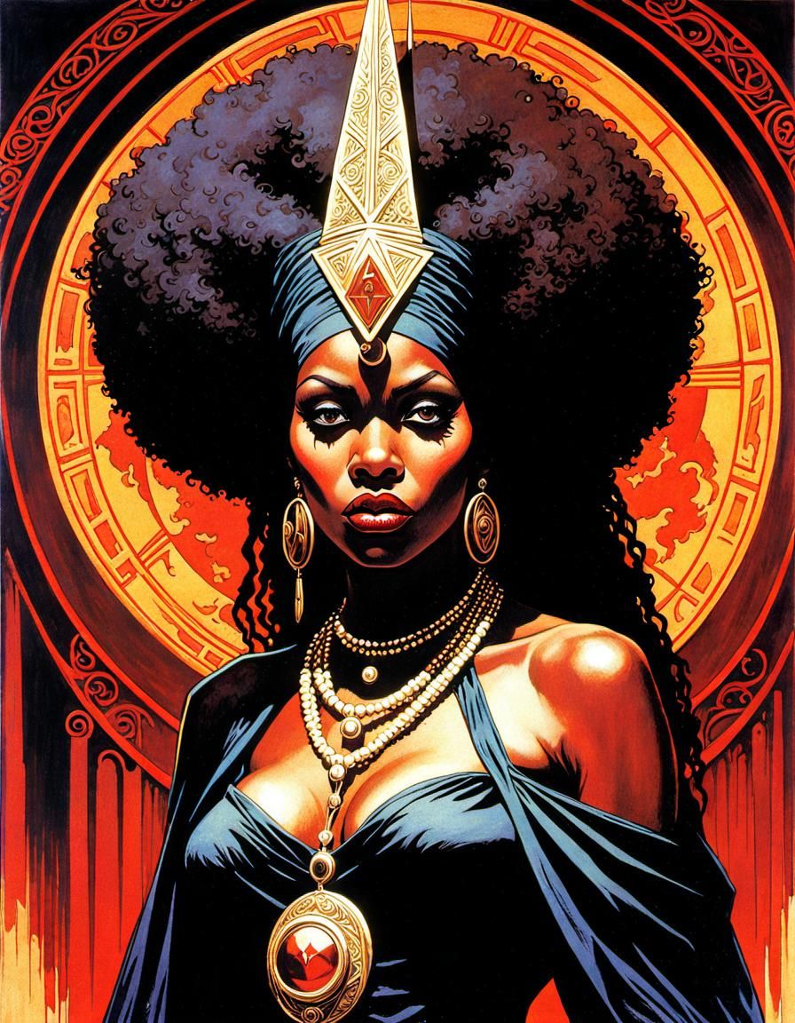 Gothic African Witch in Art Deco Horror Style