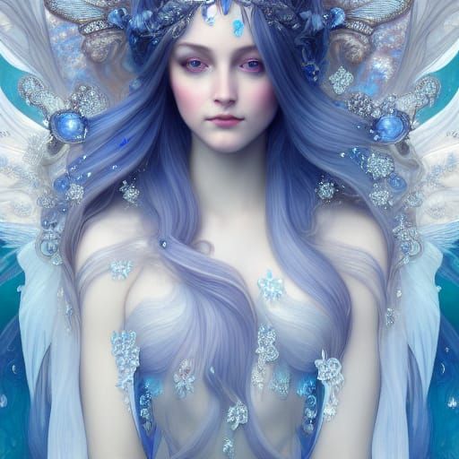 Ice Fairy with Snowflake Crown in Art Nouveau Style