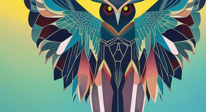 Geometric Abstract Owl with Wings in Retro Style