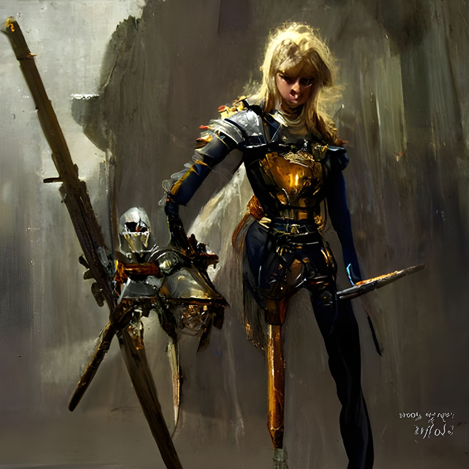 Armored Blonde Warrior with Sword