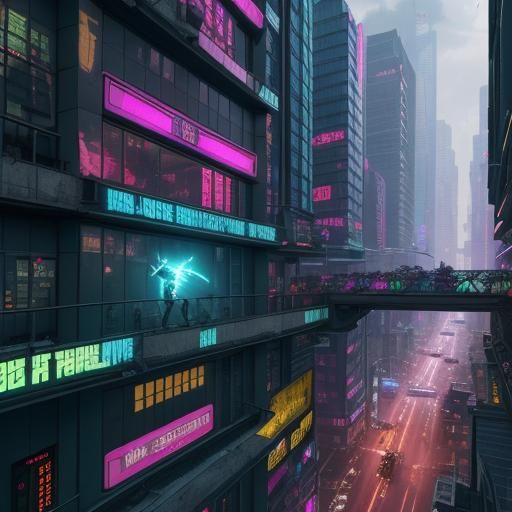 Cyberpunk Courier Evades Drones in Neon City Chase