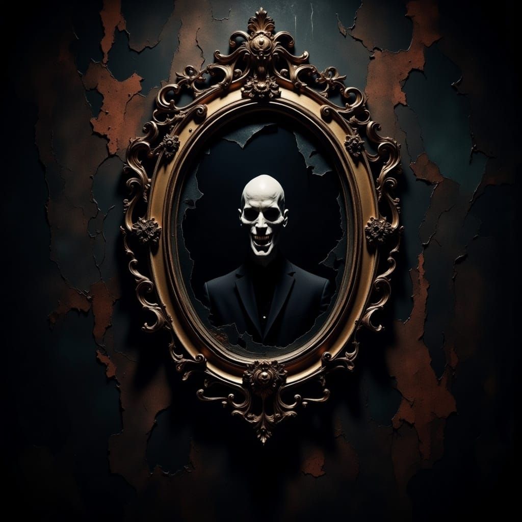 Sinister Reflection in Antique Mirror