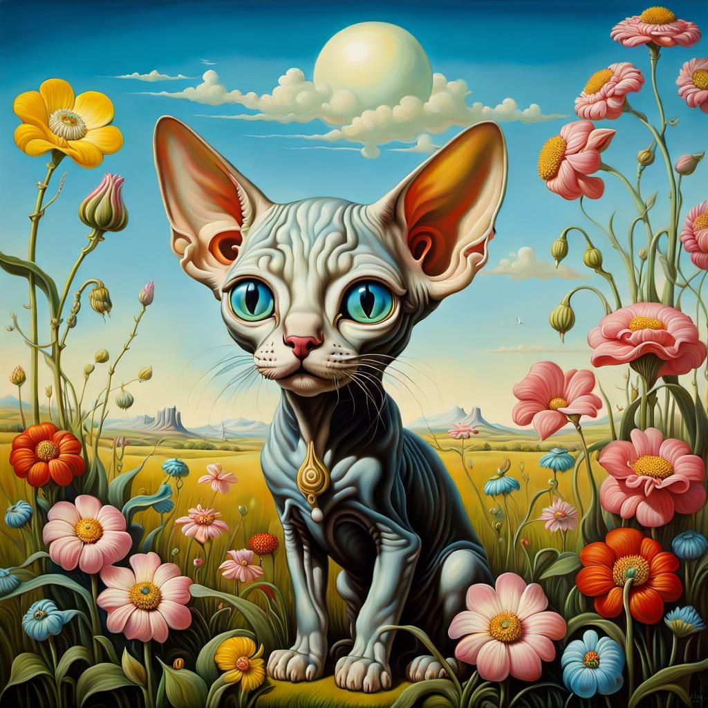 Surreal Sphinx Cat in Oil Painting