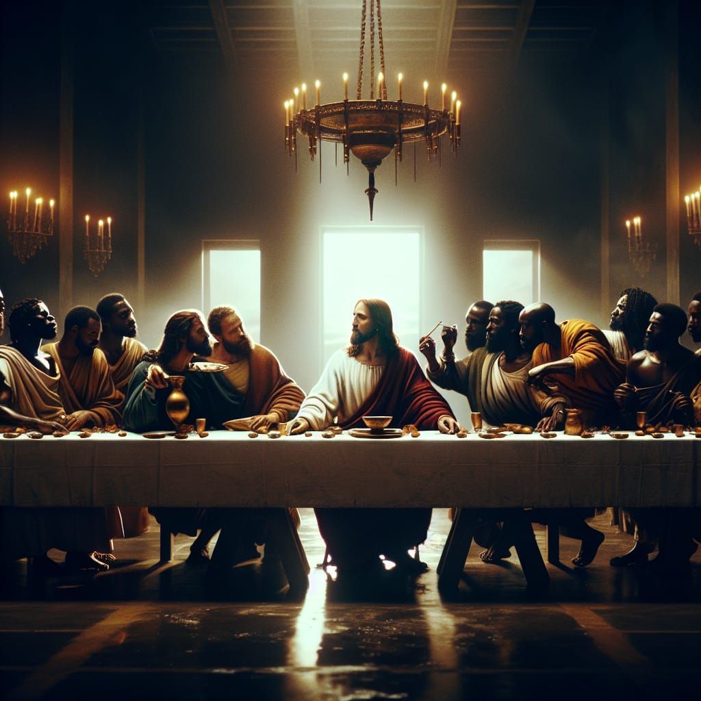 Black Last Supper: Hyperrealistic Oil Painting in 8K