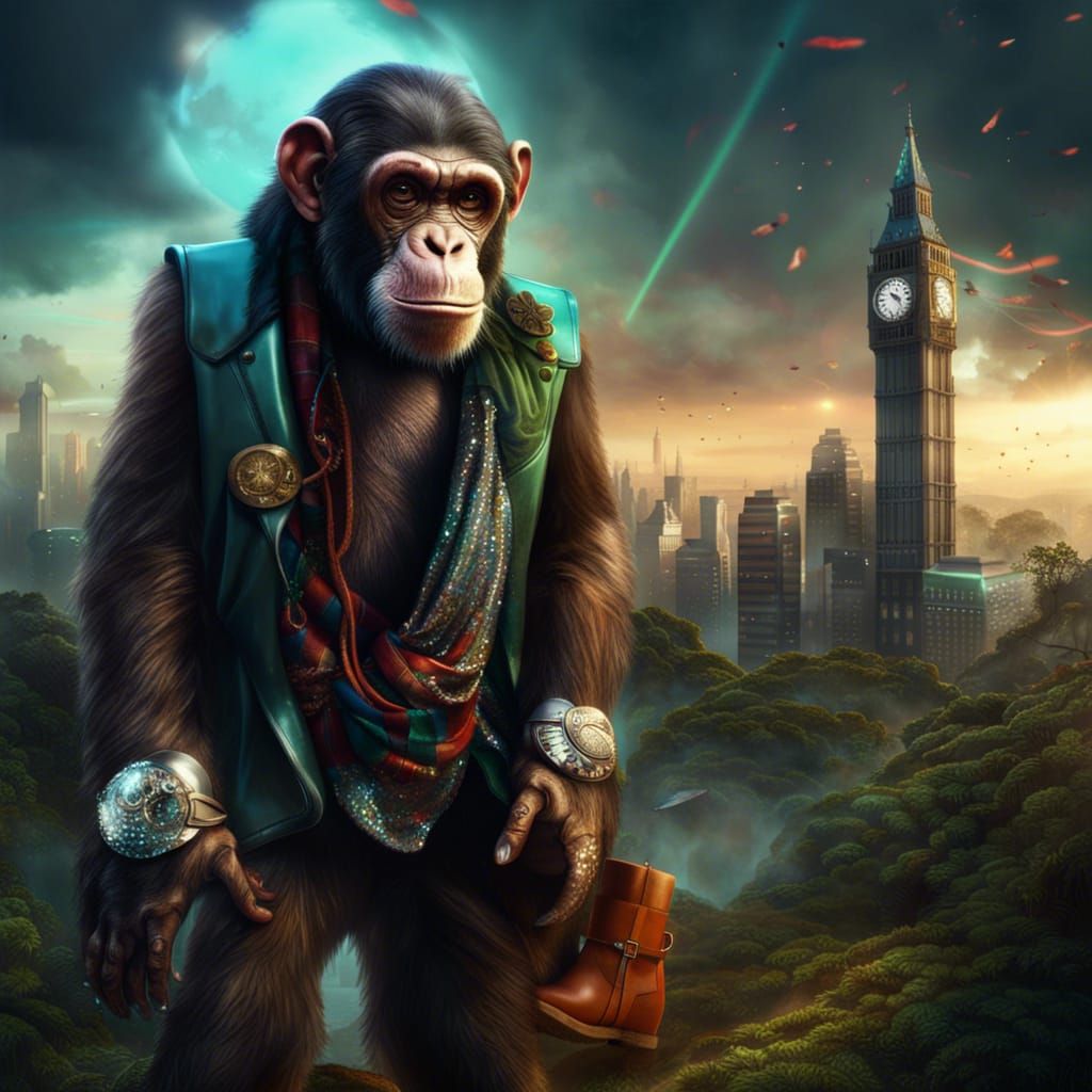 Chimpanzee in Gas Mask and Sequined Boots