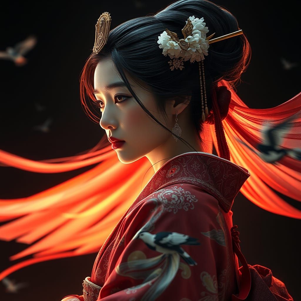 Geisha at Magpie Bridge: Korean Photorealistic Art