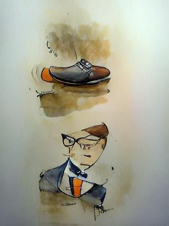 Dapper Gentleman in Suit with Oxfords: Cartoon Watercolor