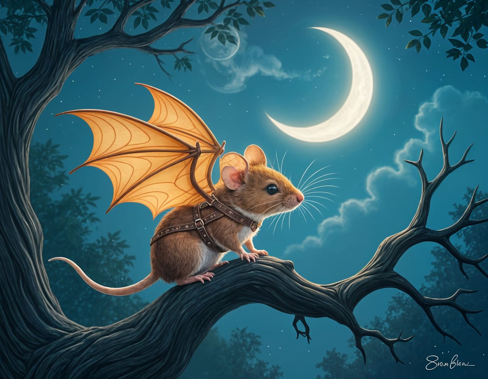 Mouse with Bat Wings Prepares for Night Flight