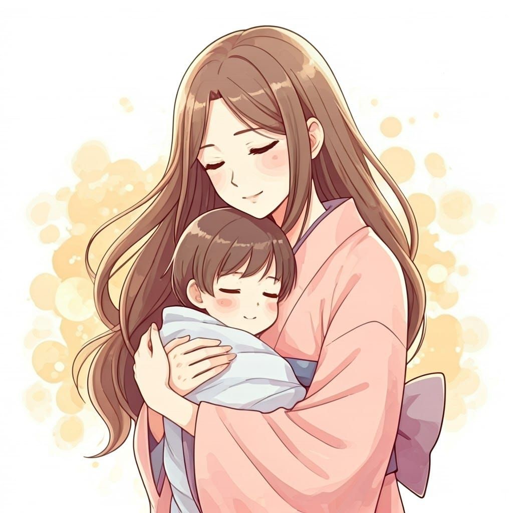 Motherly Love in Whimsical Anime Style