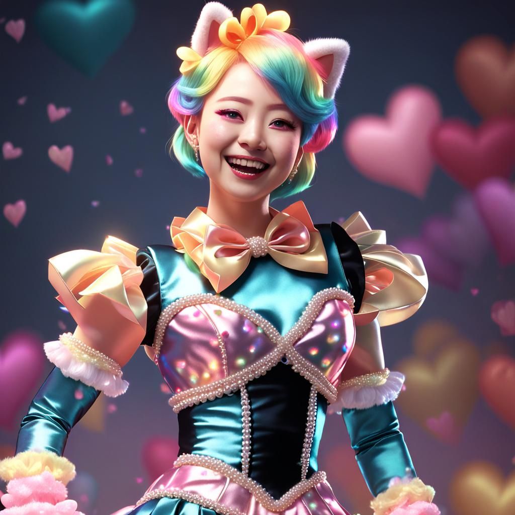 Joyful Rainbow Kitsune Portrait in Fantasy Style