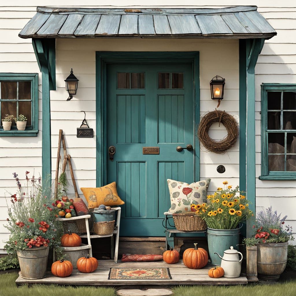 Warm and Inviting Cottage Entrance in Whimsical Style