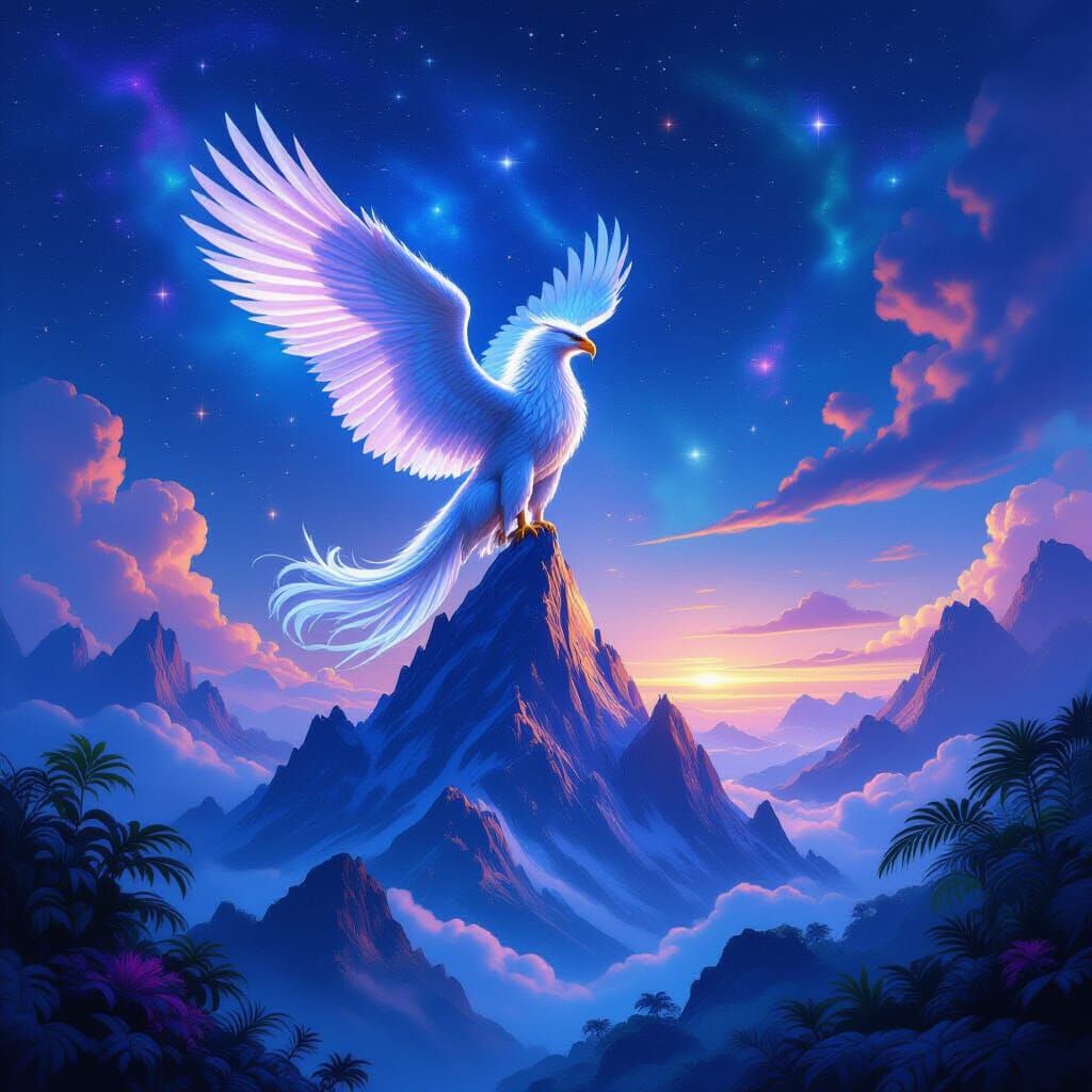 Nebula Griffin Perched Atop Crystal Mountain