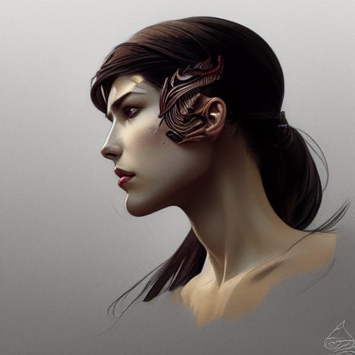 Harpy Portrait in Hyperdetailed Art Nouveau Style