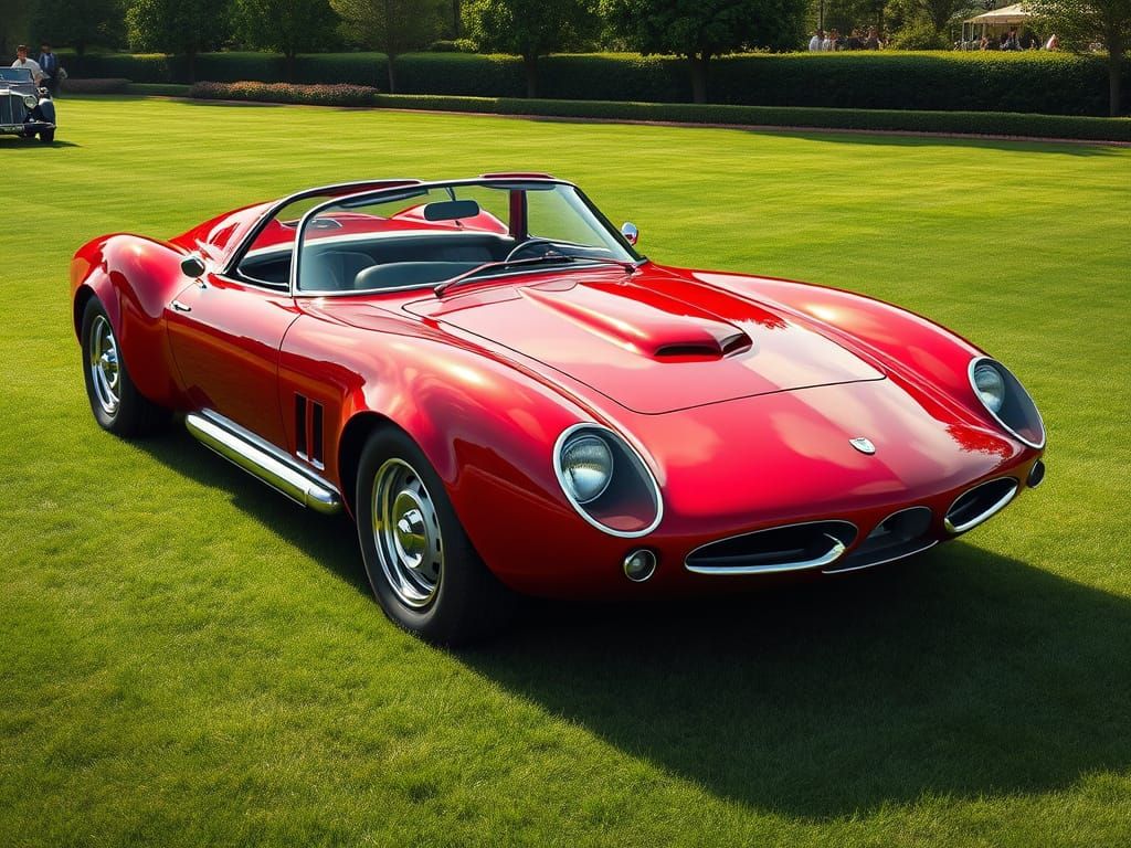 Retro-Modern Sports Car Painting in Ruby Red