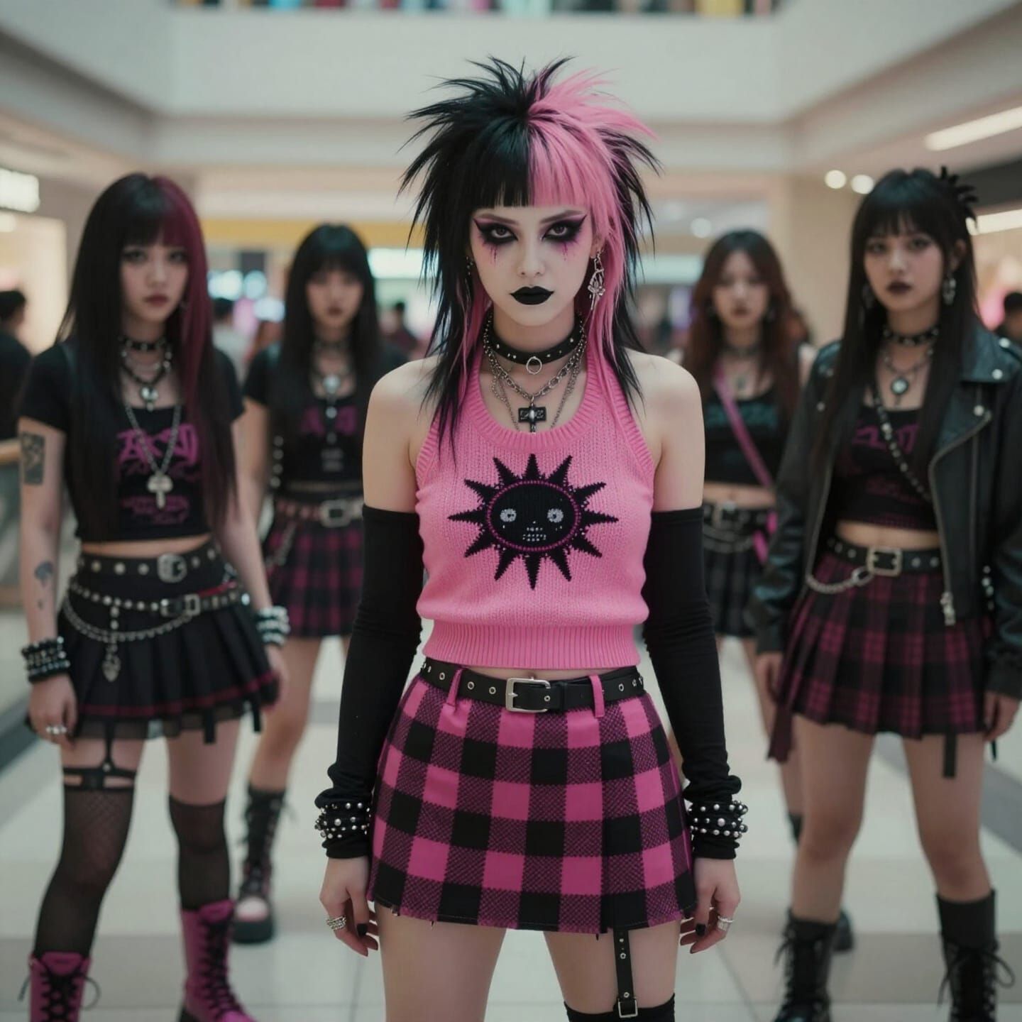 Punk Girl with Pink Hair at the Mall
