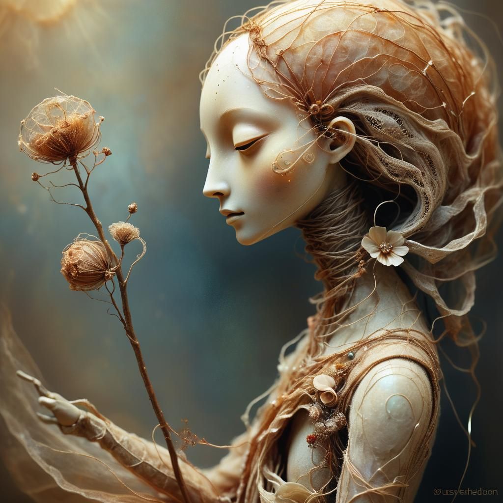Surreal Creature with Flower Doll, Digital Art