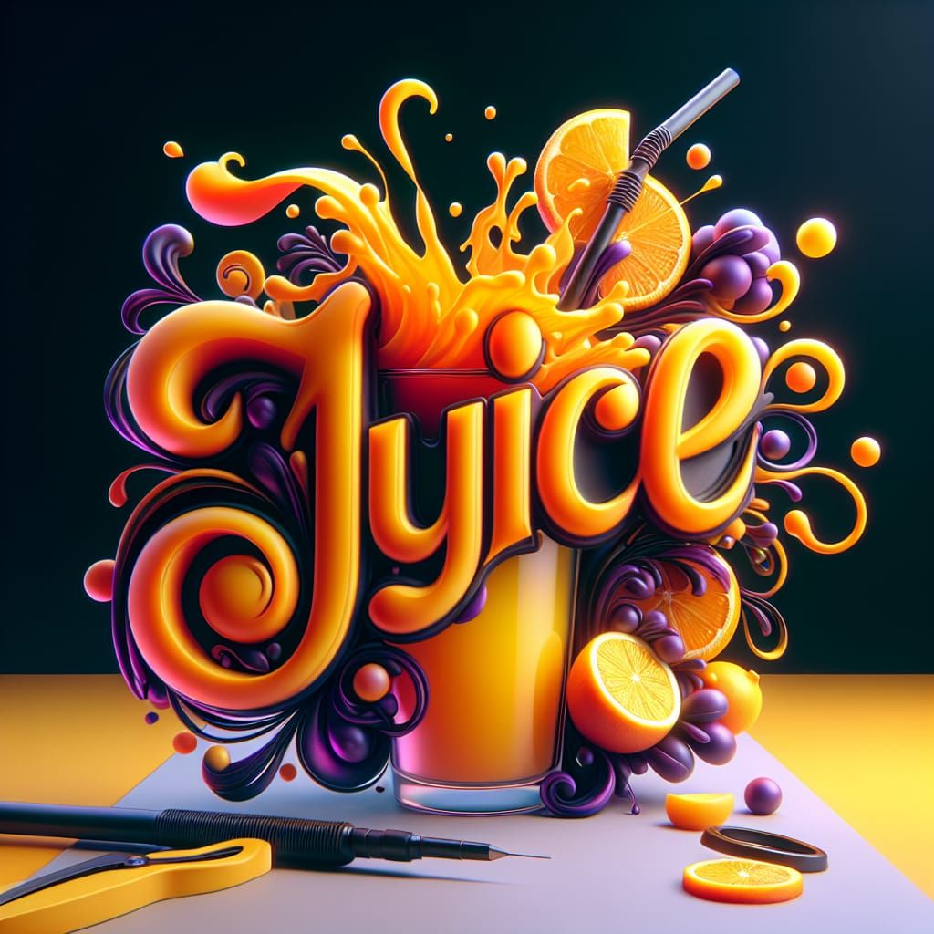 Bold 'Juice' Typography in Dripping Orange and Purple