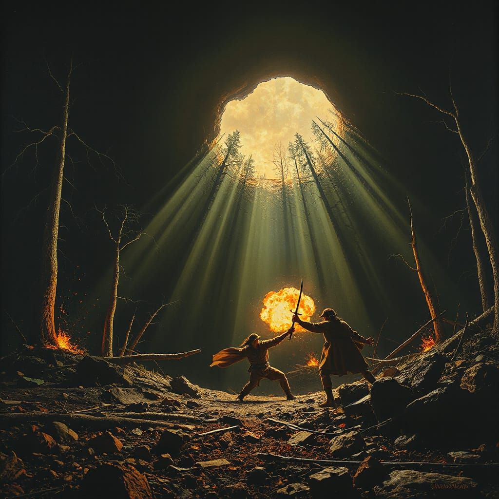 Psychedelic Horror Fantasy Battle Scene in Cinematic Style