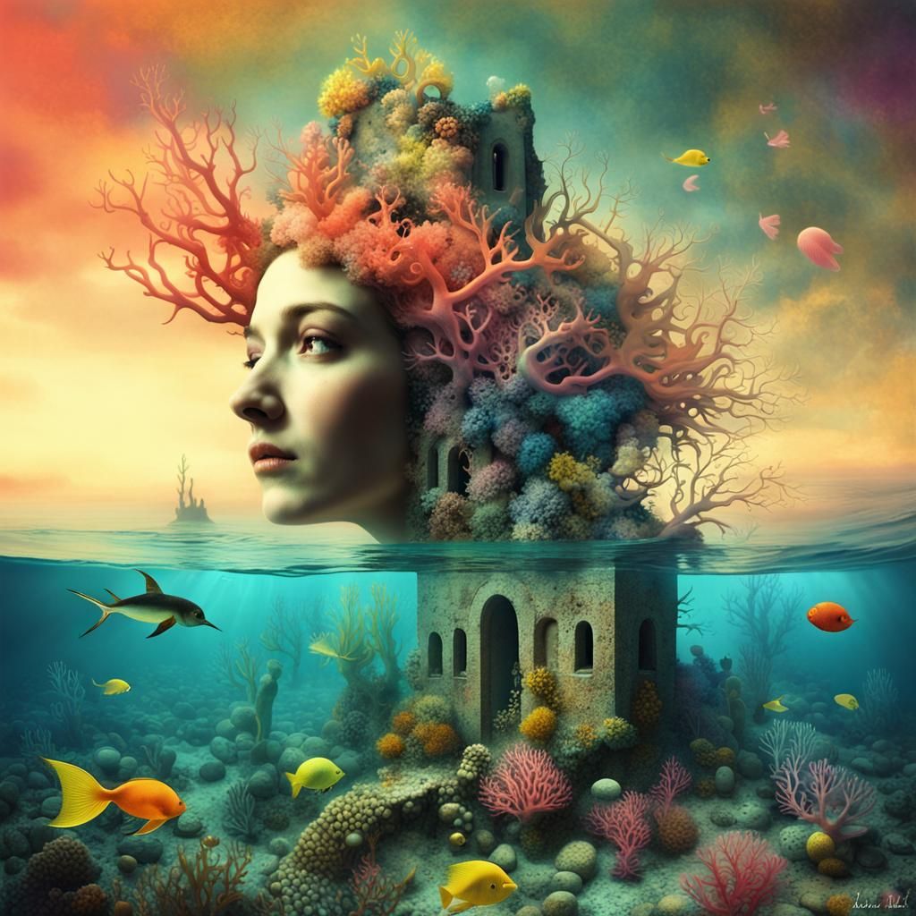 Bioluminescent Coral Reef with Mermaids: Fantasy Art