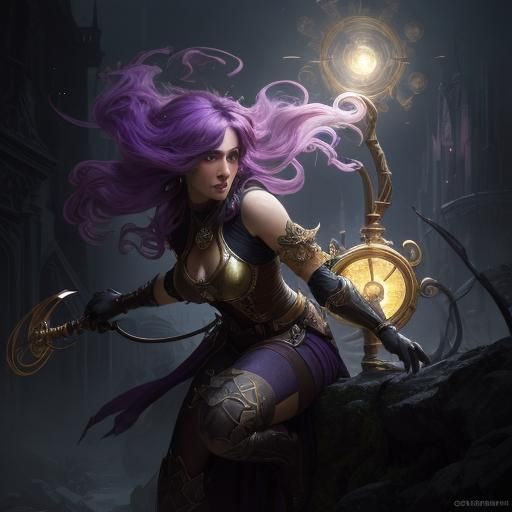 Dark Fantasy Scene in Purple and Yellow