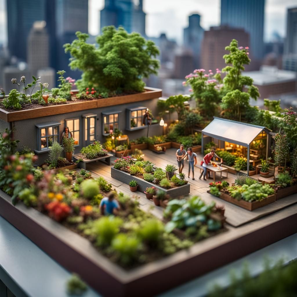 Diorama Urban Garden with City View