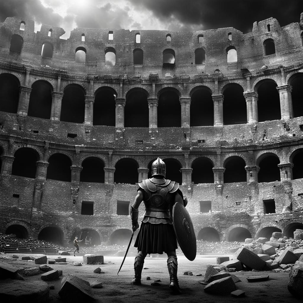Gladiator Fight in Roman Colosseum: Digital Matte Painting