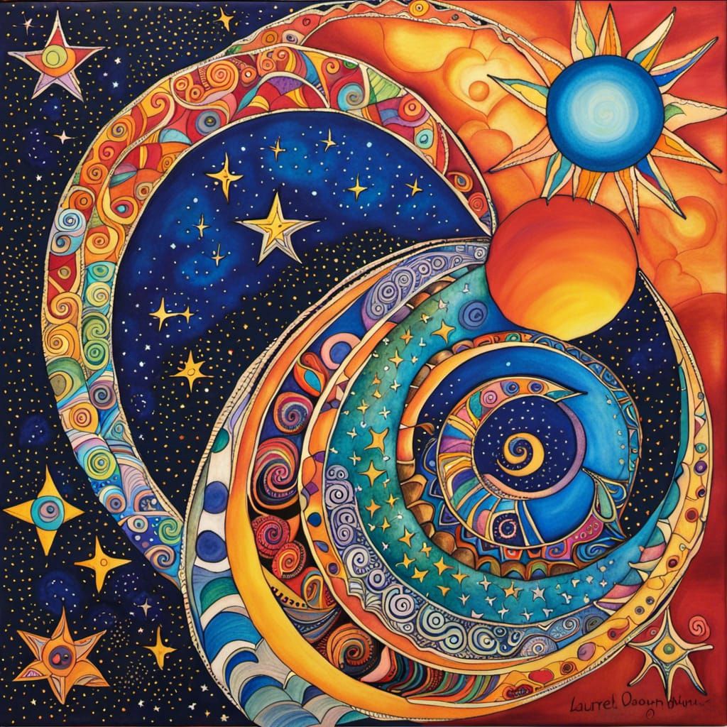 Celestial Quantum Zentangle Inspired by Laurel Burch