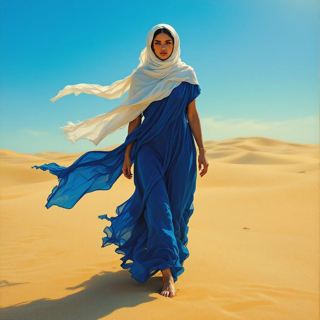 Surrealistic Desert Landscape with a Determined Figure