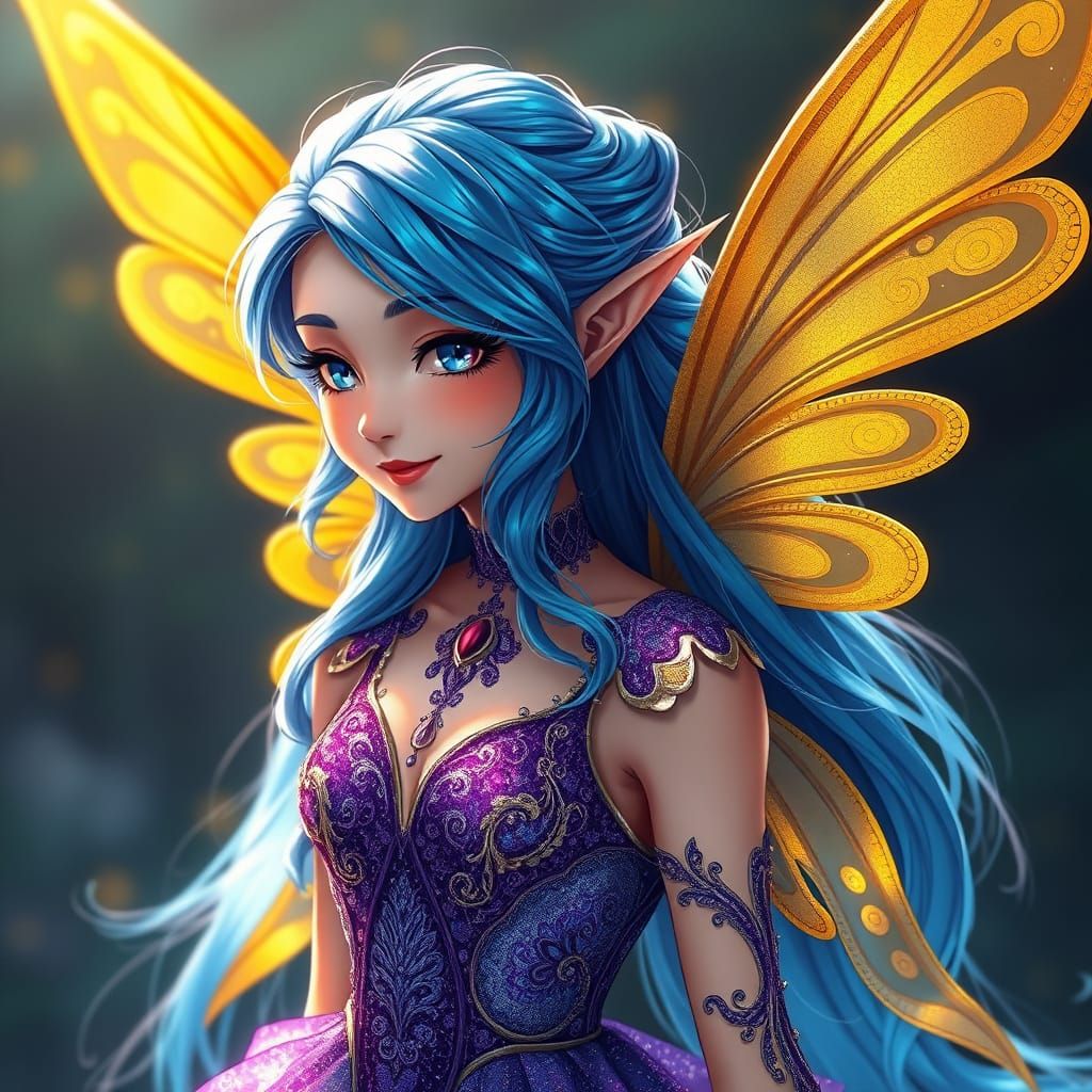 Enchanting Fairy with Iridescent Locks and Ethereal Glow