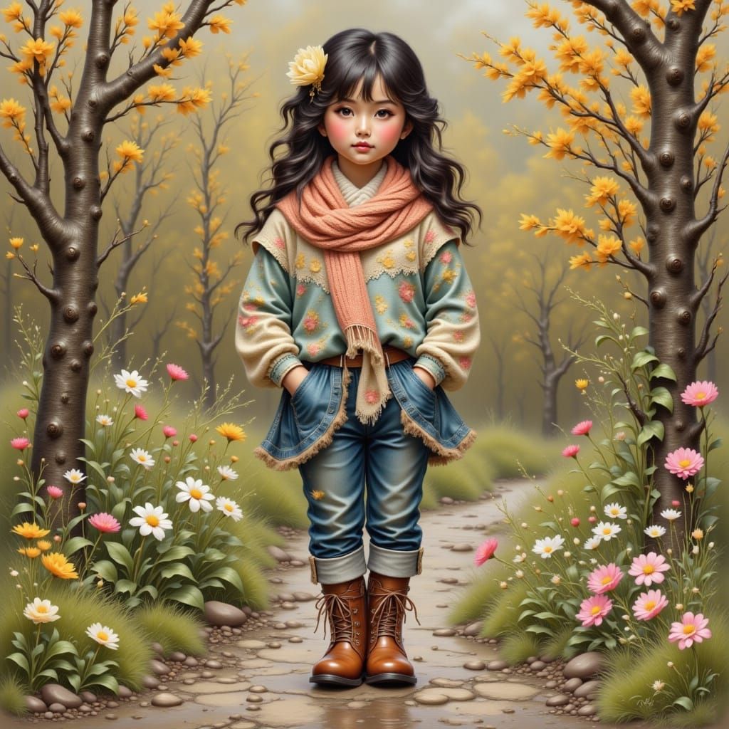 Whimsical Portrait of a Shy Little Girl in Oversized Sweater