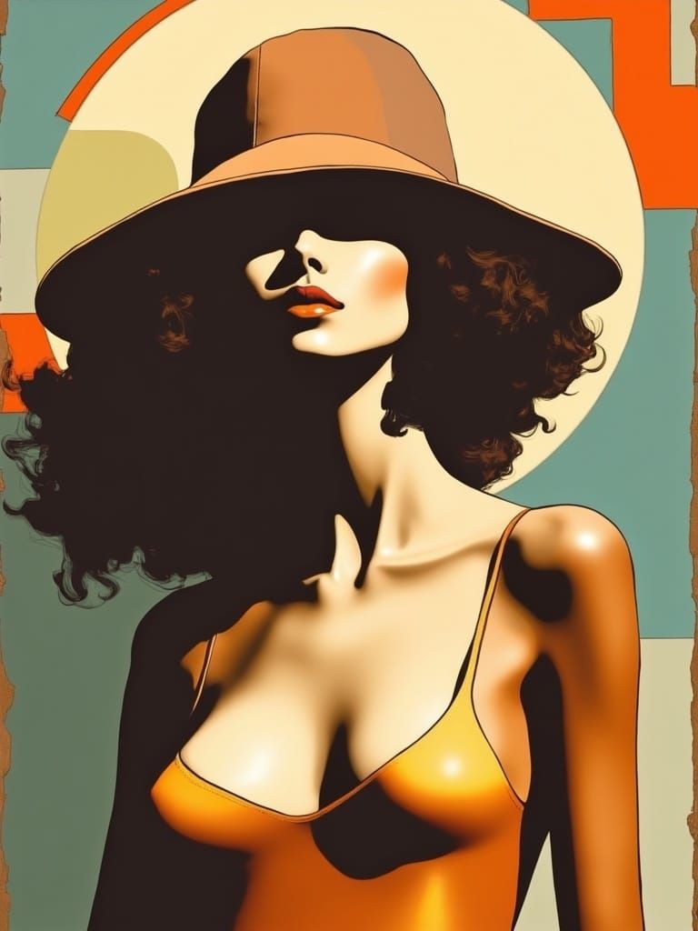 Woman in Hat: Leyendecker-esque Geometric Portrait