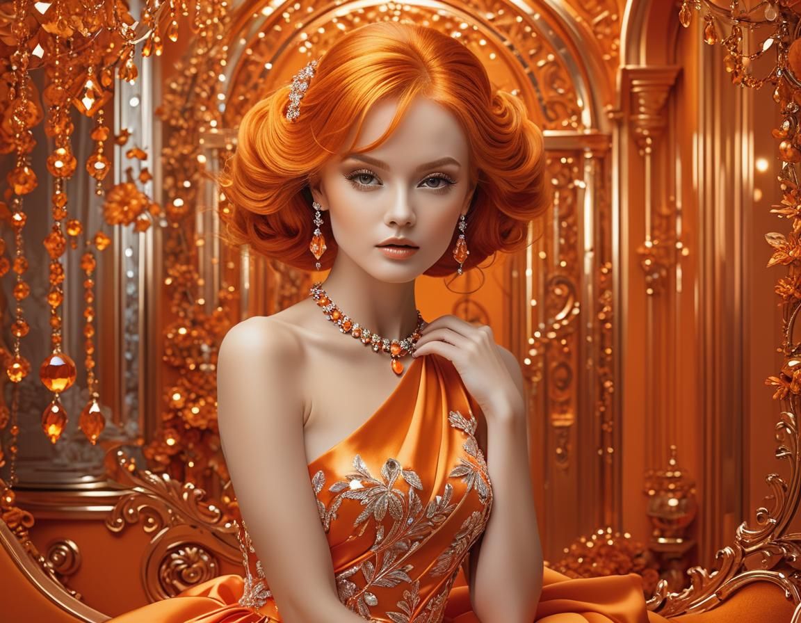 Hyperrealistic Orange Lady in Designer Apartment