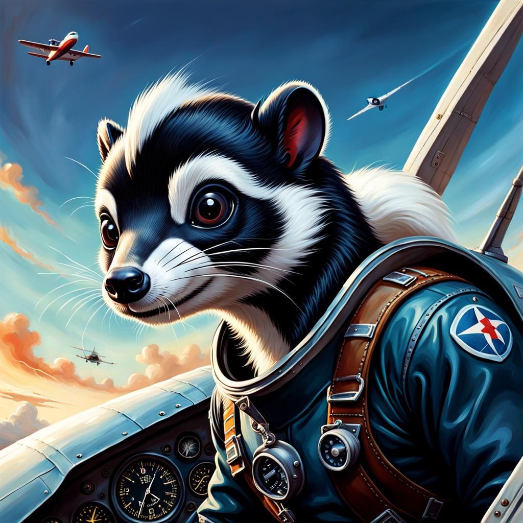Skunk Pilot in Airplane: Vivid Anthropomorphic Art