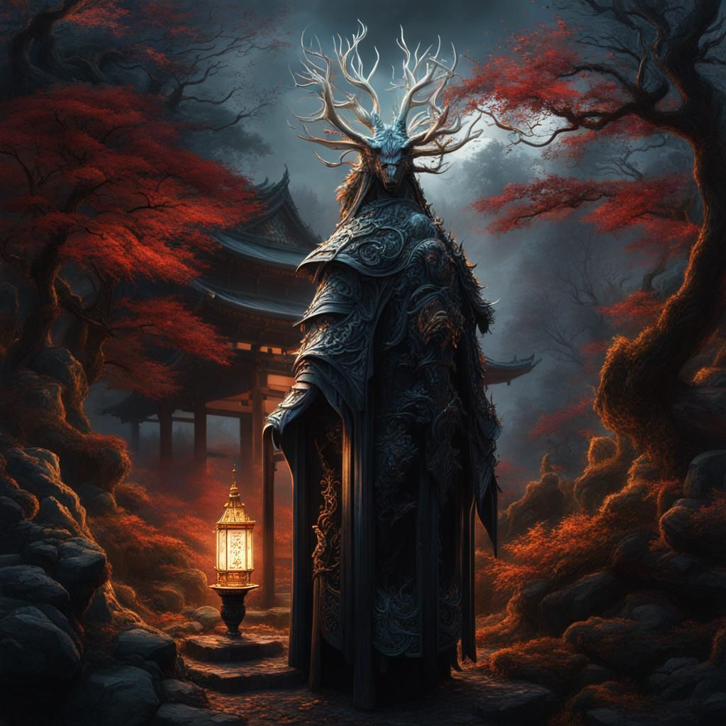 Horror Fantasy Shrine in Dendritic Pre-Raphaelite Style