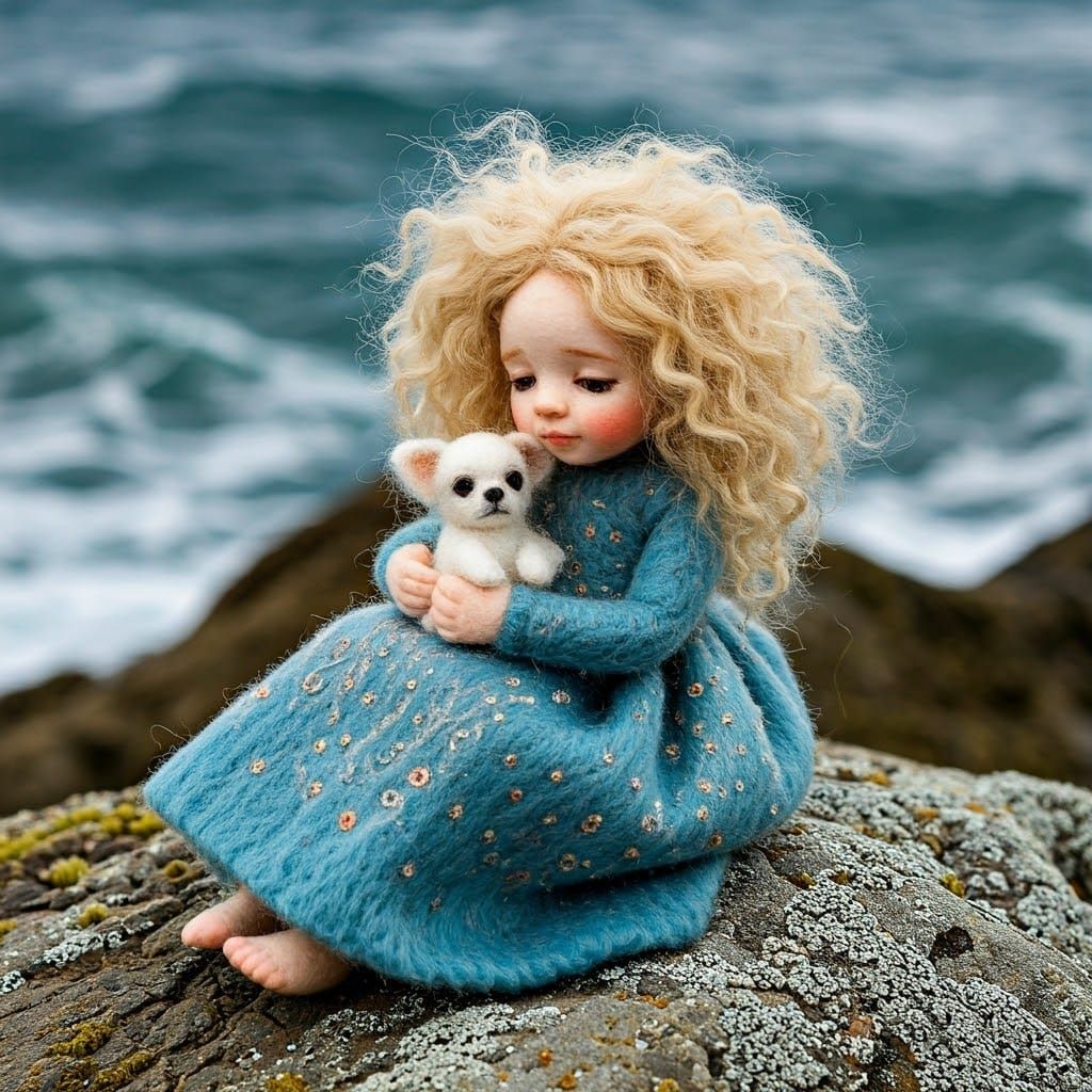 Surreal Fantasy Girl with Wensleydale Hair and Embroidered D...