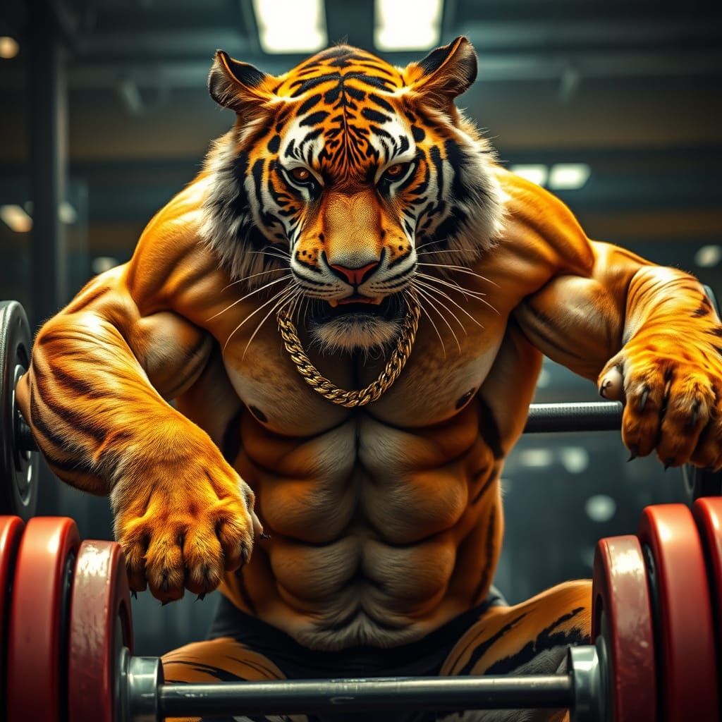 Regal Tiger in Peak Fitness, Bench Pressing with Unparallele...