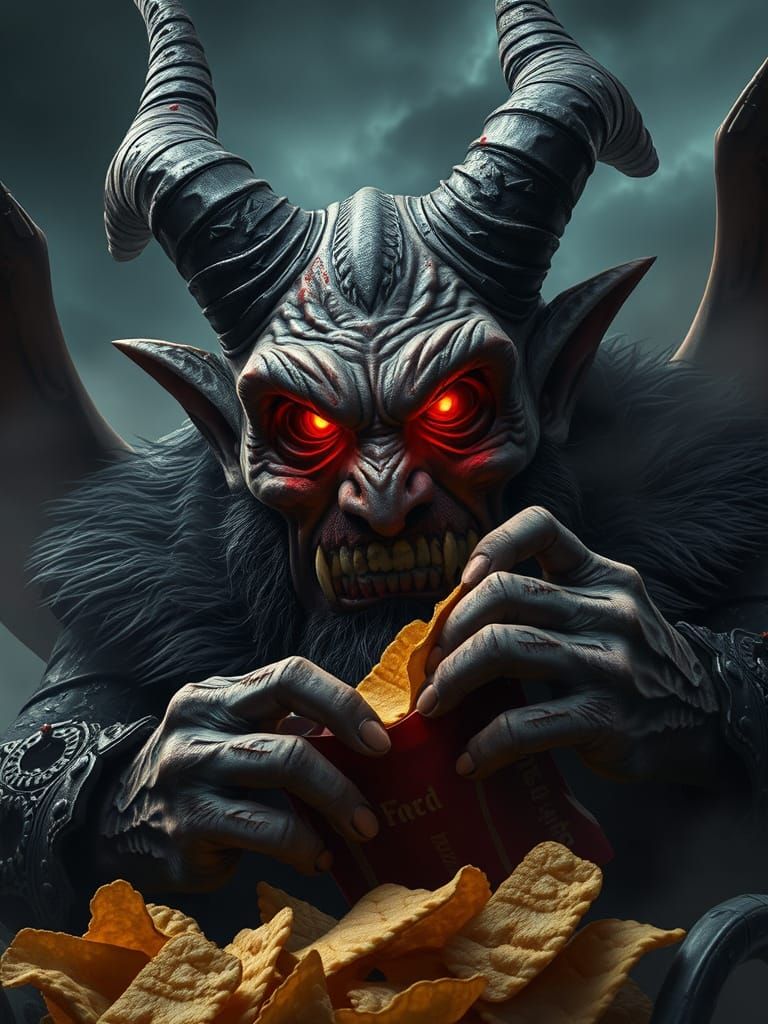 Hyperrealistic Portrait of a Lazy Satan in a Fantasy Environ...