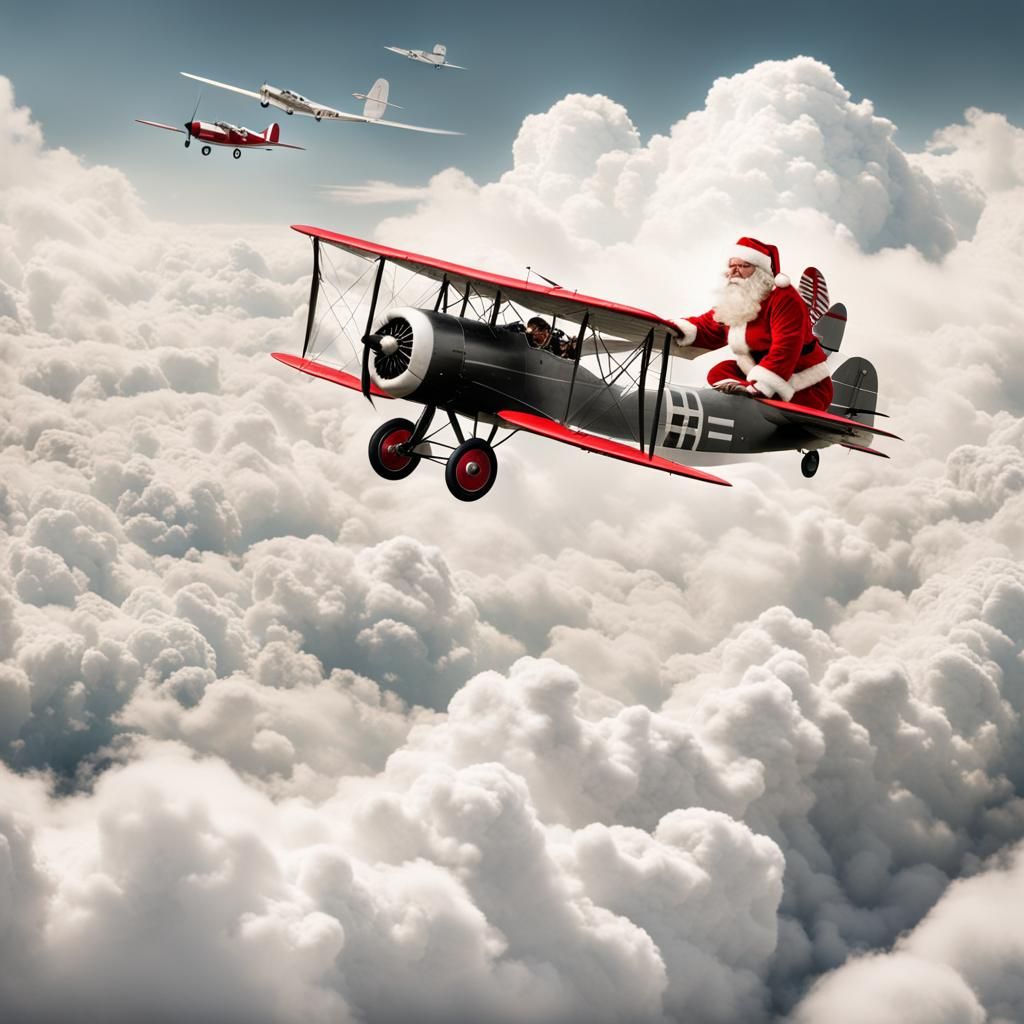 Santa Claus Takes Flight in a Classic Airplane