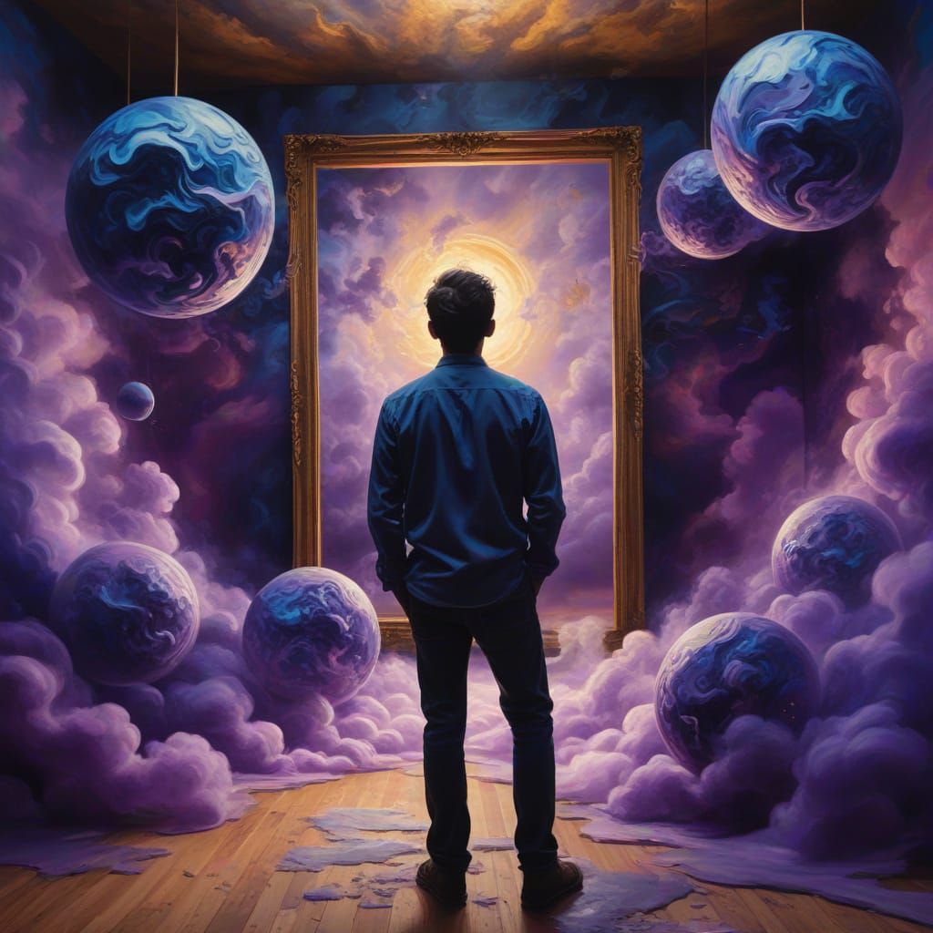 Surreal Portrait with Swirling Clouds and Golden Light