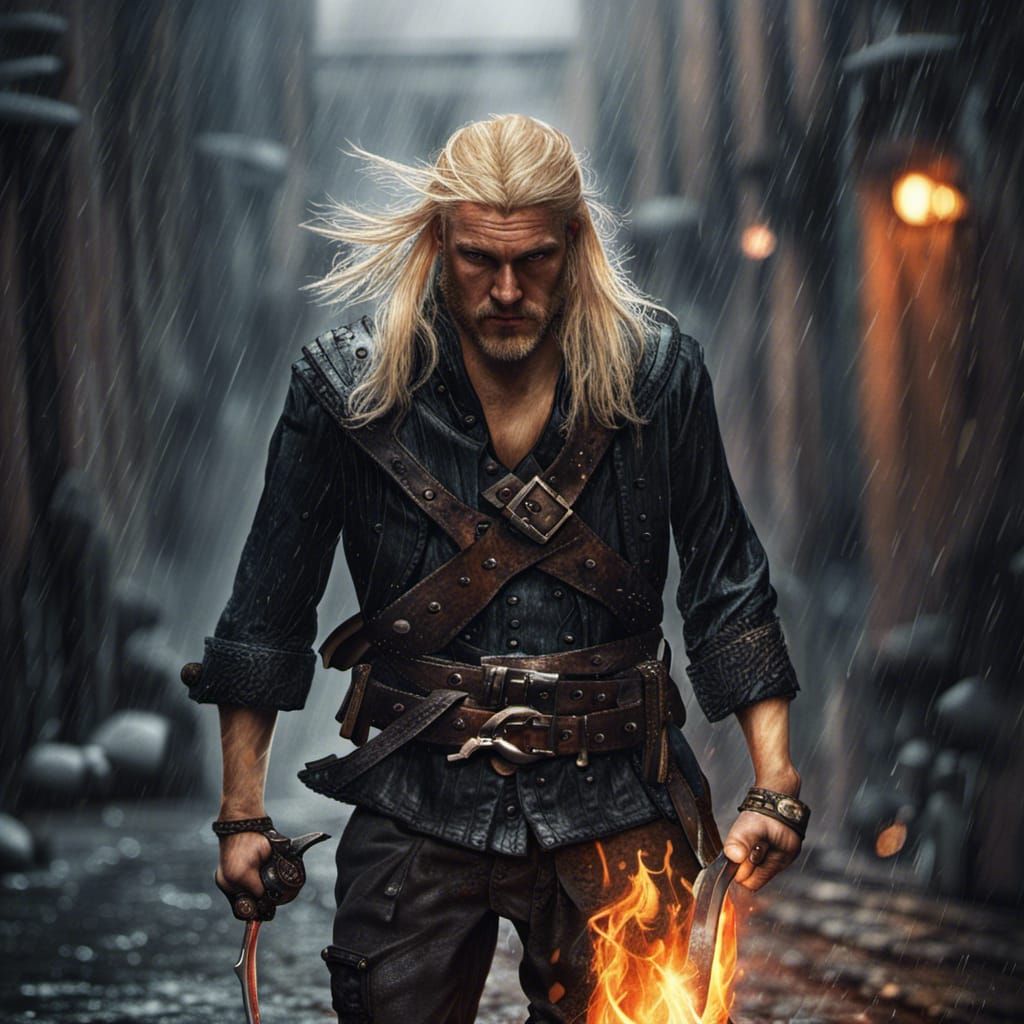 Hyperrealistic Pirate Assassin Viking in Dark Alley