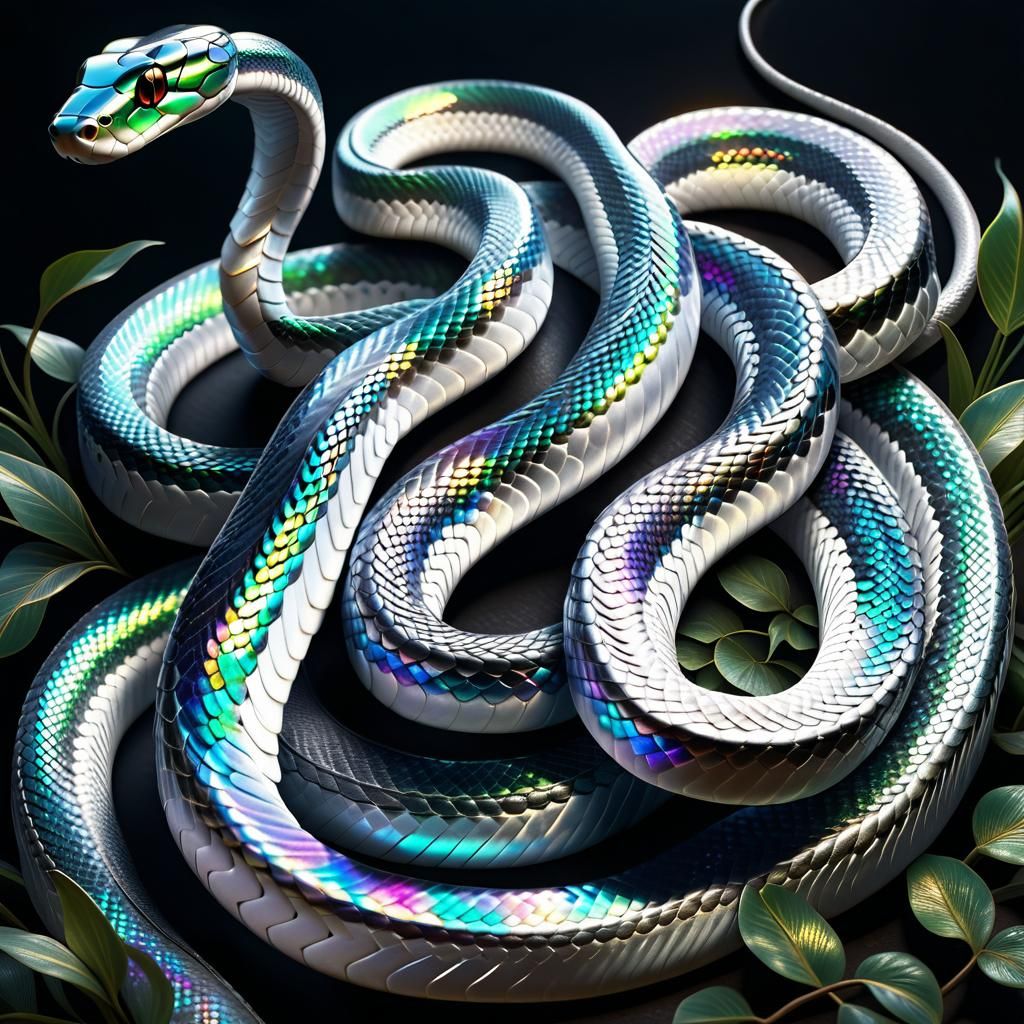 Iridescent White Snake in Dark Fantasy Style