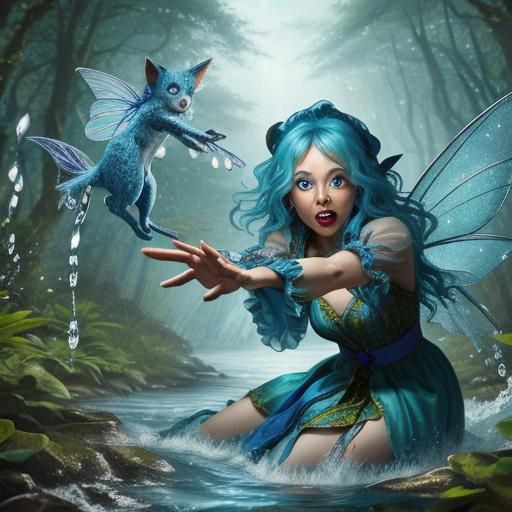 Fairy Trapped in Water Drop in Magical Forest