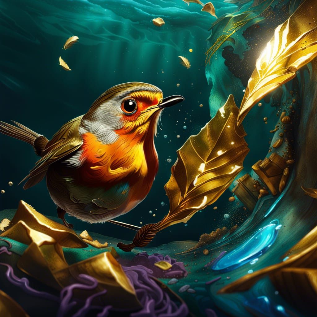 Robin's Underwater Heist: Hyperrealistic Splash Art