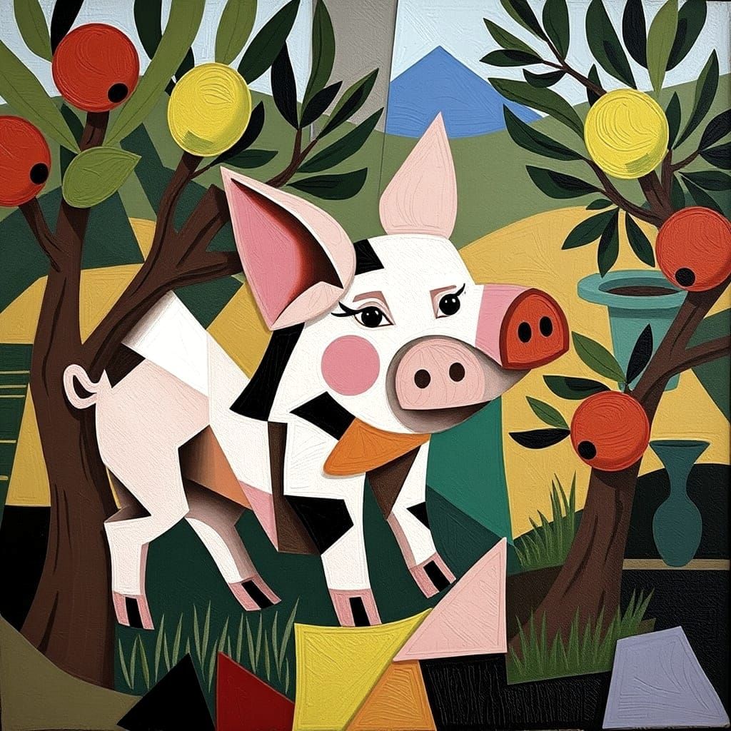 Piglet in an olive grove