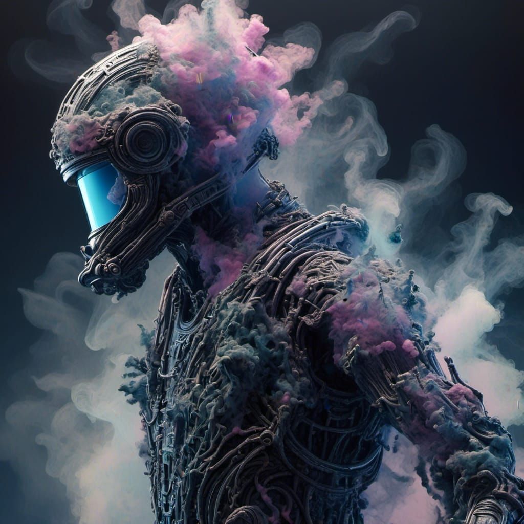 Smoky Futuristic Astronaut on Alien Planet